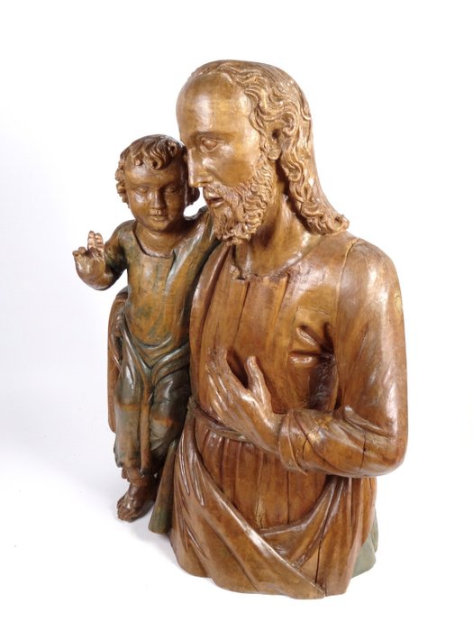 Image 2 of Sculpture, St. Joseph with Christ child - Wood - Late 18th century