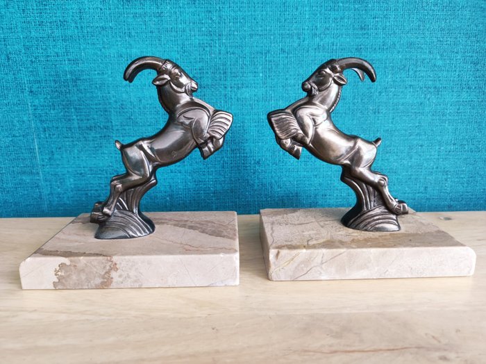 Preview of the first image of Pair of art deco ibex bookends (2).