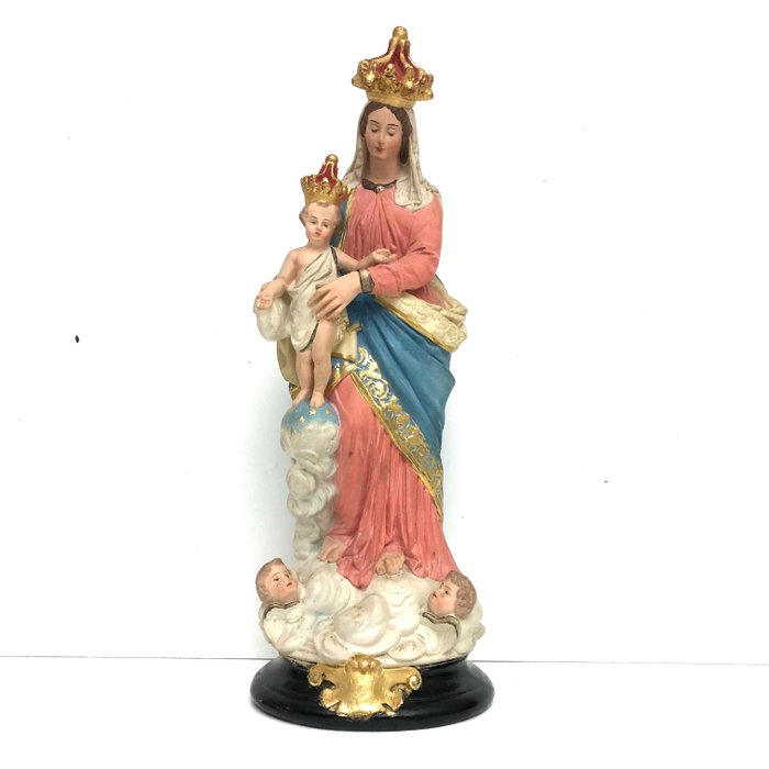 Preview of the first image of Mary with Child and Angels "Notre Dame des Victoires" (46cm). - Plaster - Late 19th century.