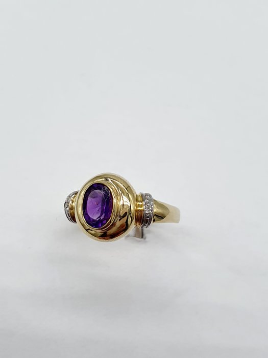 Image 3 of 8 kt. White gold, Yellow gold - Ring Amethyst - Diamonds