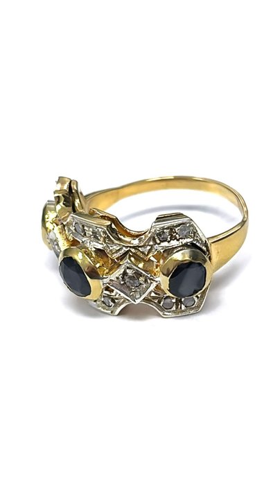 Image 3 of 14 kt. Silver, Yellow gold - Ring - 2.10 ct Sapphire - Diamonds