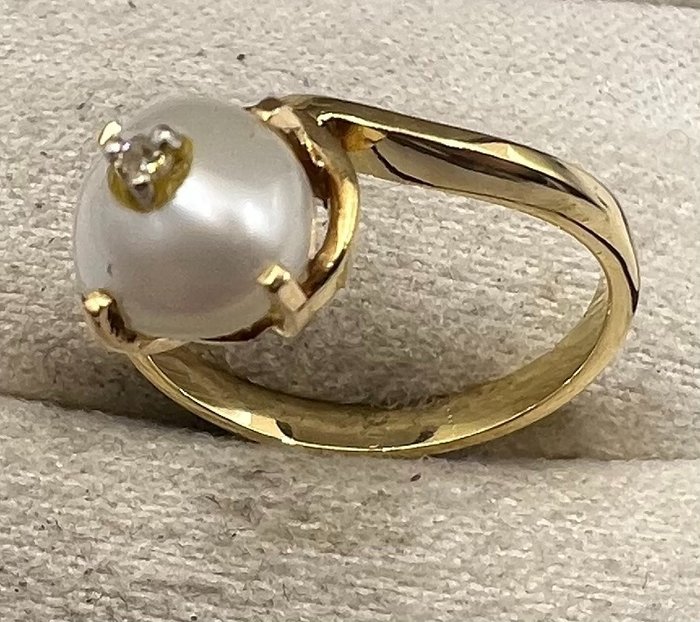 Image 2 of NO RESERVE PRICE - 18 kt. Yellow gold - Ring Diamond - baroque pearl