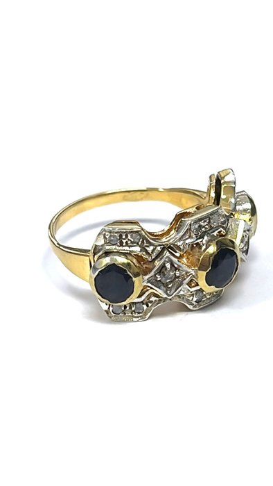 Image 2 of 14 kt. Silver, Yellow gold - Ring - 2.10 ct Sapphire - Diamonds