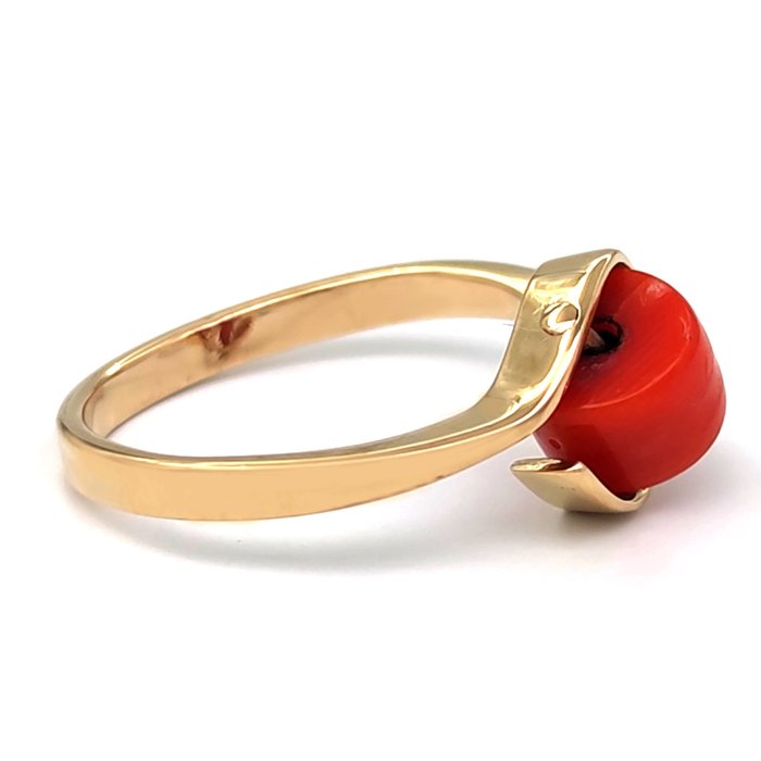 Image 2 of 18 kt. Yellow gold - Ring - Mediterranean red coral measuring 5.08 x 7.88 mm