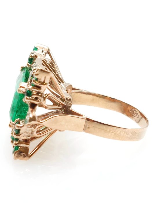 Image 3 of "NO RESERVE PRICE" - 9 kt. Pink gold, Silver - Ring - 5.00 ct Emerald - Diamonds, Emeralds