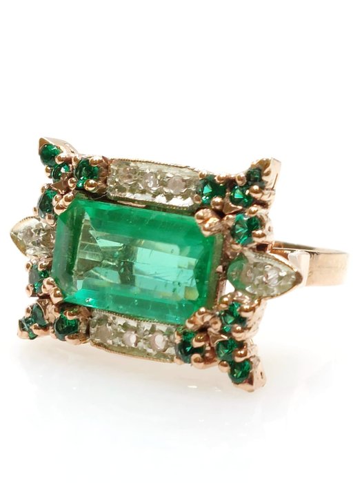 Image 2 of "NO RESERVE PRICE" - 9 kt. Pink gold, Silver - Ring - 5.00 ct Emerald - Diamonds, Emeralds