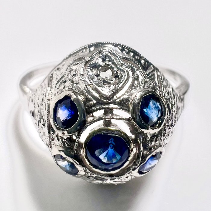 Image 2 of 18 kt. White gold - Ring - 0.30 ct Sapphire - Diamond rose cut