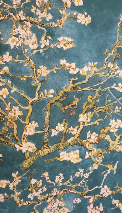 梵谷獨家布料 - 300x280cm - “盛開的杏仁枝” - 綠色汽油 - 棉