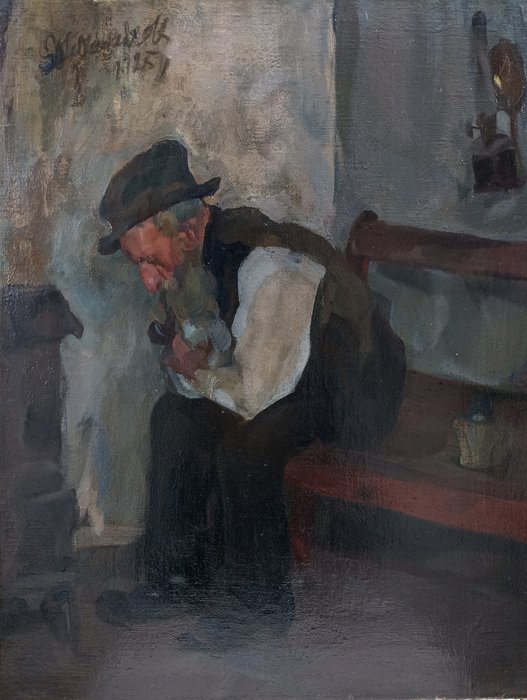Image 2 of German School (XX) - Old Man with A Pipe
