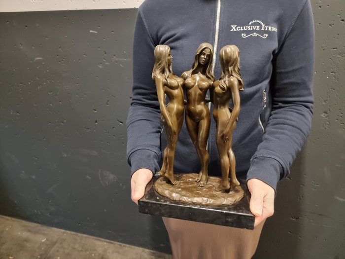 Posąg, Bronze, The Three Graces - 29.5 cm - Brązowy, Marmur