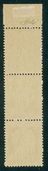 Image 2 of Italy 1928 - Imperiale 20 cent. Striscia di 3. Due con stampa evanescente ed uno senza stampa. - sa