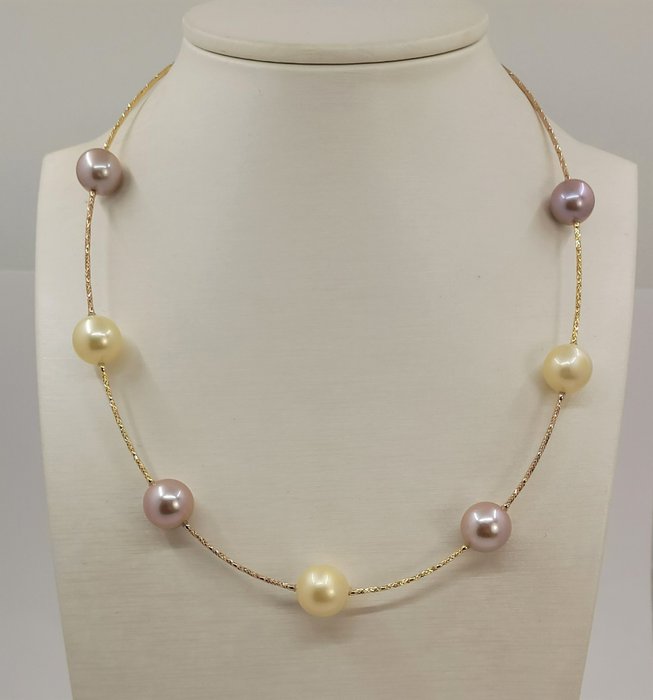 Preview of the first image of 11x13mm Golden South Sea Pearls- Pink Edison - 18 kt. Yellow gold - Necklace.