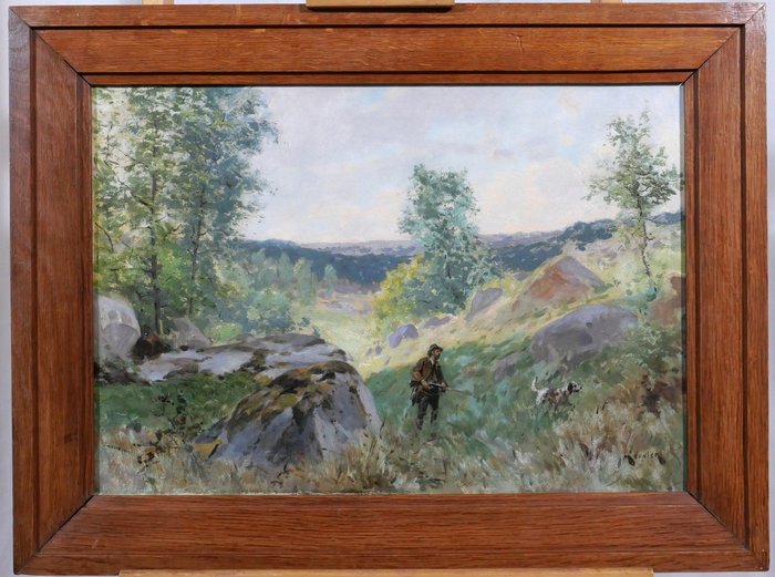 Image 2 of Théophile Meunier (?-1884) - Landscape with hunter and dog (Vaux-de-Cernay?)