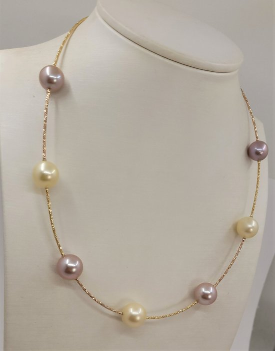 Image 2 of 11x13mm Golden South Sea Pearls- Pink Edison - 18 kt. Yellow gold - Necklace