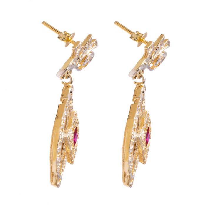 Image 2 of 14 kt. Gold, Silver - Earrings Ruby - Diamonds