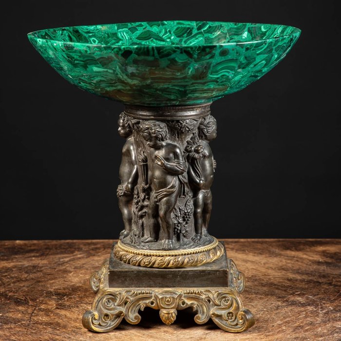 Preview of the first image of Antique Bronze and Malachite Napoleon III Style Vase - Brass, Bronze, Malachite - Second half 19th.