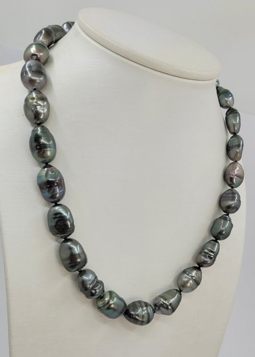 Preview of the first image of 11x13mmPeacock Aubergine Tahitian Keshi Pearls - 925 Silver - Necklace.