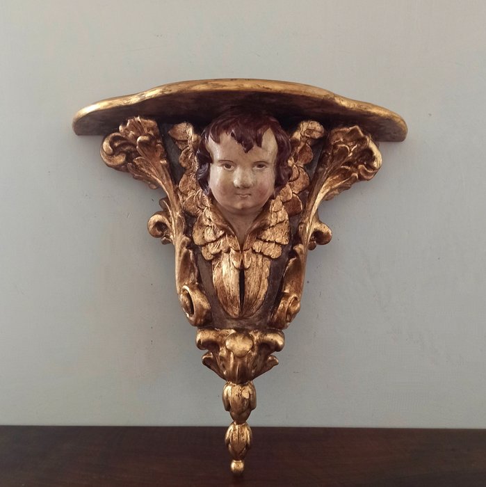 Preview of the first image of Large shelf with putto - 51 cm - Wood - 19th century.