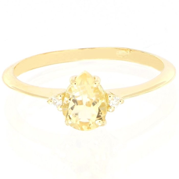 Preview of the first image of No Reserve Price - 18 kt. Yellow gold - Ring - 0.02 ct Diamond - Citrines.
