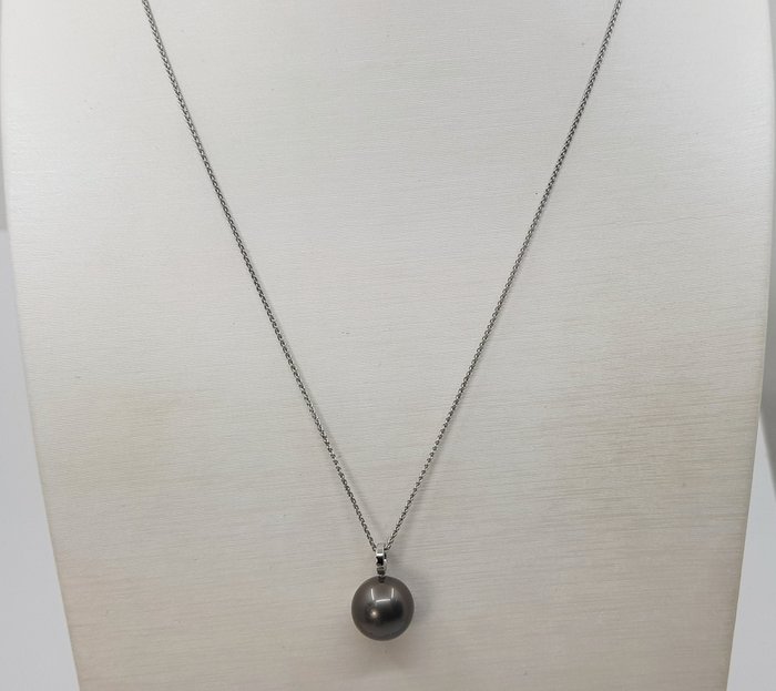 Image 2 of No reserve - 11x12mm Round - 925 Silver, Tahitian pearl - Pendant