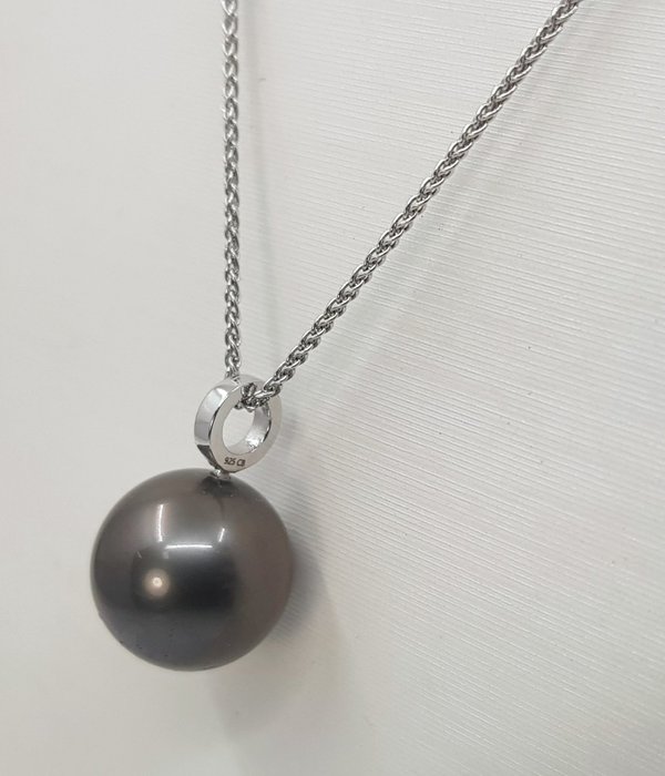 Image 3 of No reserve - 11x12mm Round - 925 Silver, Tahitian pearl - Pendant