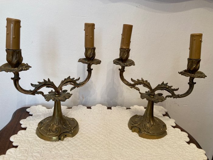 Preview of the first image of Candelabra (2) - Rococo Style - Bronze - Late 19th/ 20th century.