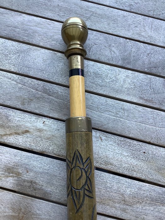 Preview of the first image of Walking stick - System stick with hidden billiard cue - wood - brass - 20th century.