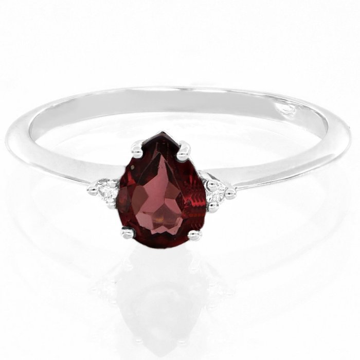 Preview of the first image of No Reserve Price - 18 kt. White gold - Ring - 0.02 ct Diamond - rhodolite.