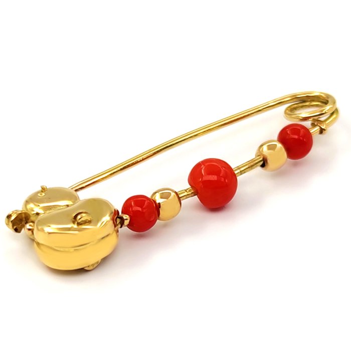 Preview of the first image of UnoAErre - 18 kt. Yellow gold - Brooch - Mediterranean red corals.