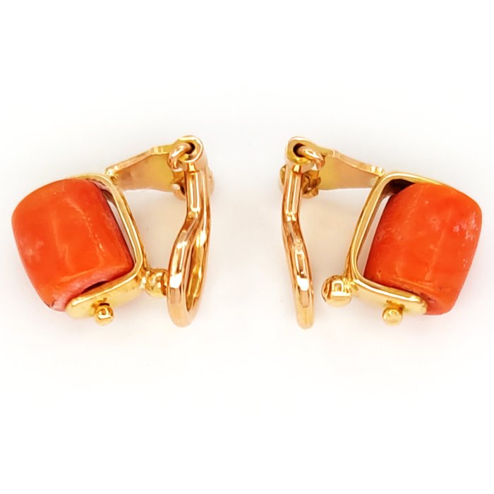 Image 2 of 18 kt. Yellow gold - Earrings - Mediterranean red coral