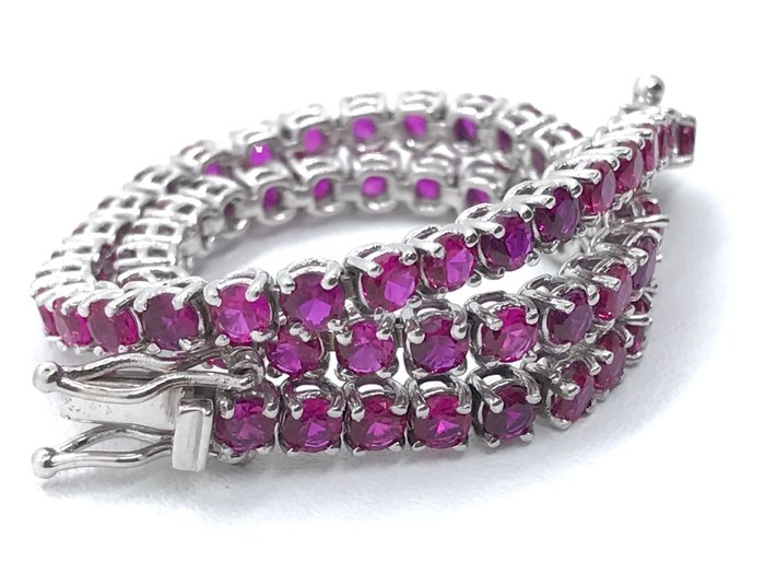 Preview of the first image of 18 kt. White gold - Bracelet - 3.10 ct Ruby.