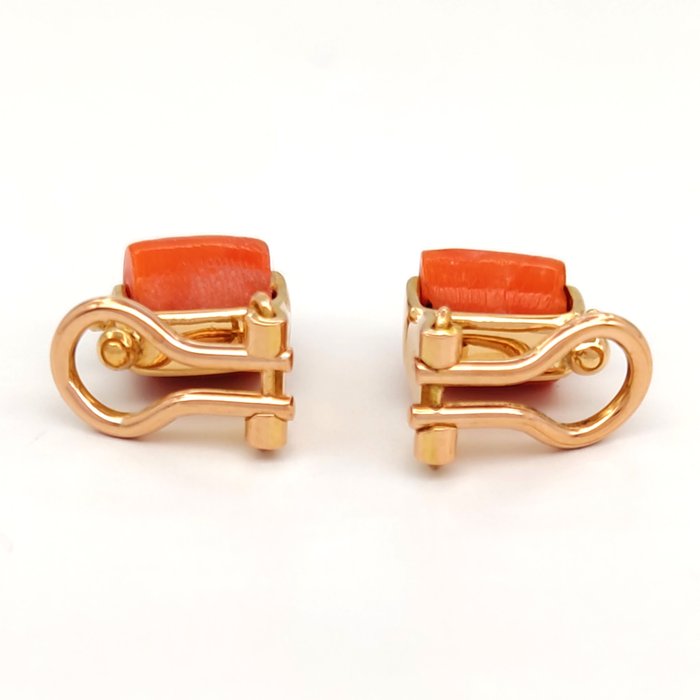 Image 3 of 18 kt. Yellow gold - Earrings - Mediterranean red coral