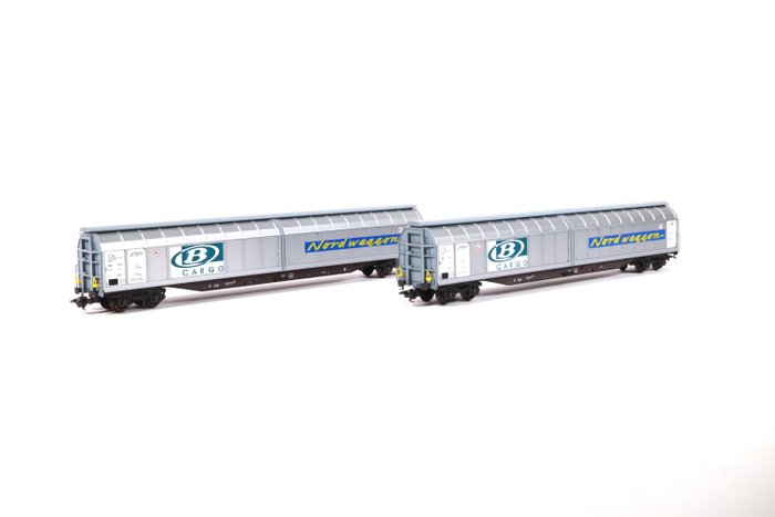 Preview of the first image of Märklin H0 - 48032 - Freight carriage - Two sliding wall wagons 'B-Cargo - Nordwaggon' - B Cargo.