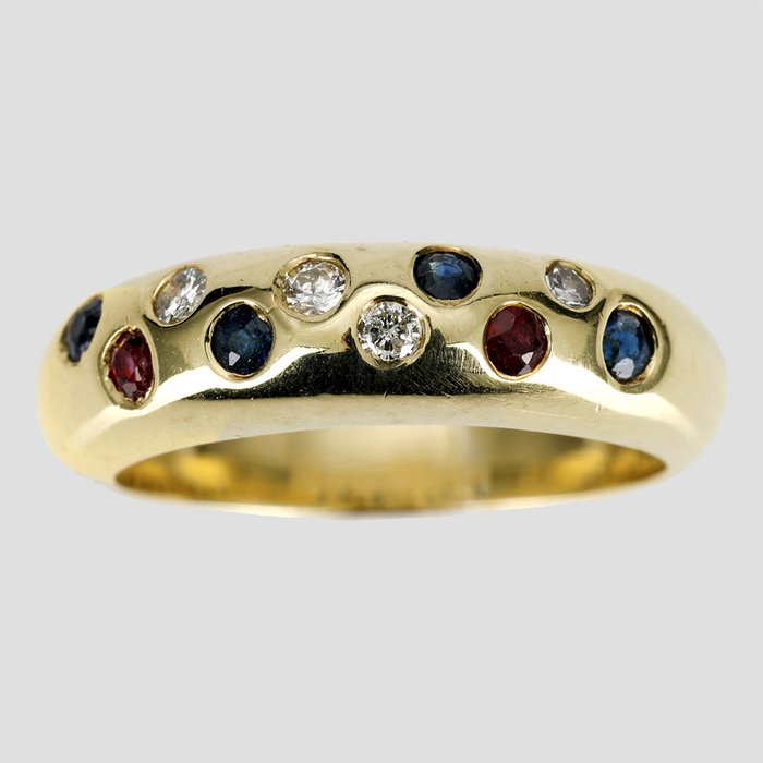 Image 2 of Handarbeit - 14 kt. Yellow gold - Ring - 0.12 ct Diamond - Rubies, Sapphires
