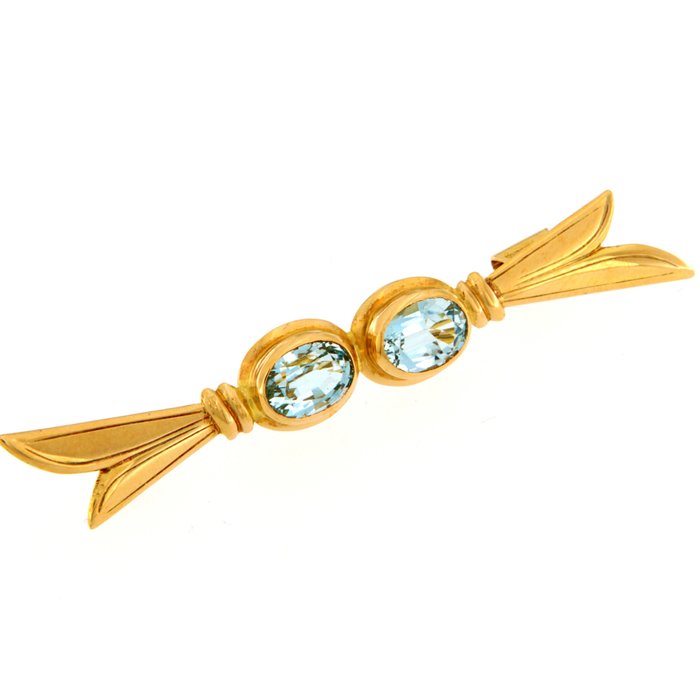 Preview of the first image of 18 kt. Yellow gold - Brooch - 1.60 ct Aquamarine.