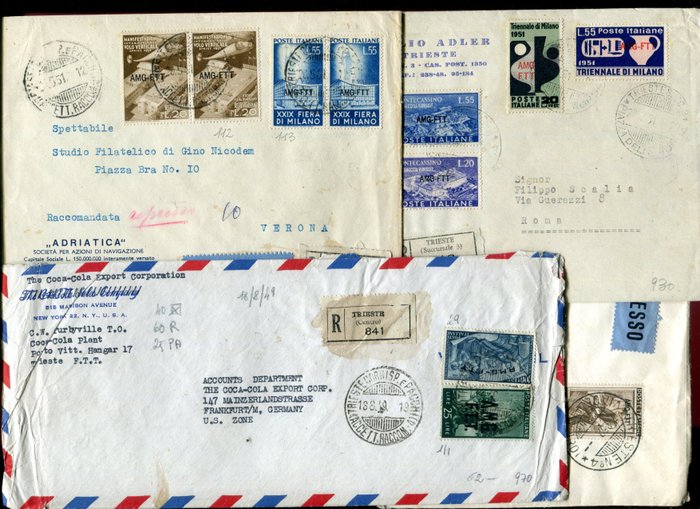 的里雅斯特 - A区 1948/1952 - 一组带有重要邮资的文件。 - Sassone vari