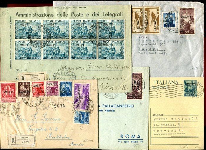 的里雅斯特 - A区 1948/1952 - 一组带有重要邮资的文件 - Sassone vari