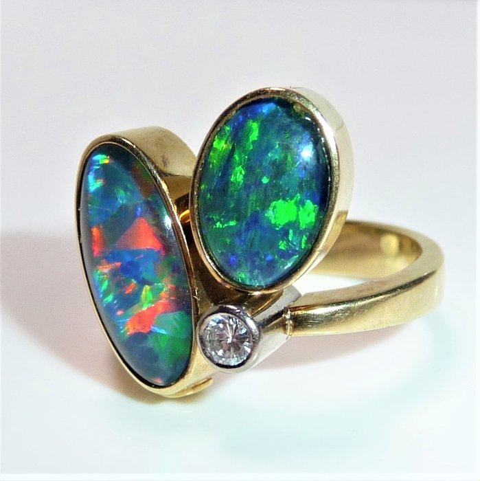 Image 3 of 14 kt. Yellow gold - Ring - 5.00 ct Opal - Diamonds