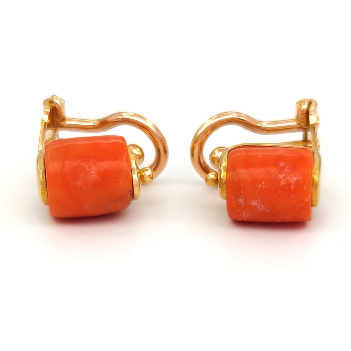 Preview of the first image of 18 kt. Yellow gold - Earrings - Mediterranean red coral.