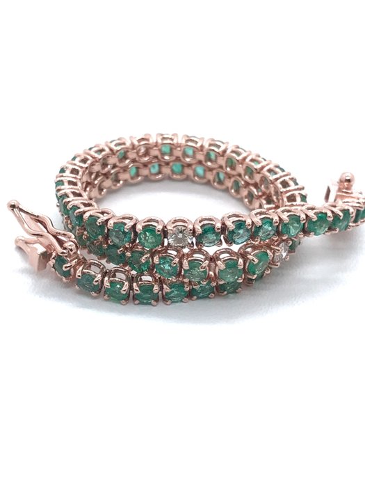 Image 2 of 18 kt. Pink gold - Bracelet - 2.50 ct Emerald - Diamonds
