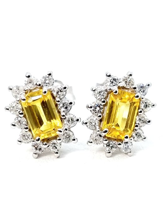Image 2 of 18 kt. White gold - Earrings - 2.00 ct Sapphire - Diamonds