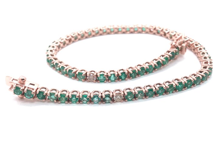 Preview of the first image of 18 kt. Pink gold - Bracelet - 2.50 ct Emerald - Diamonds.