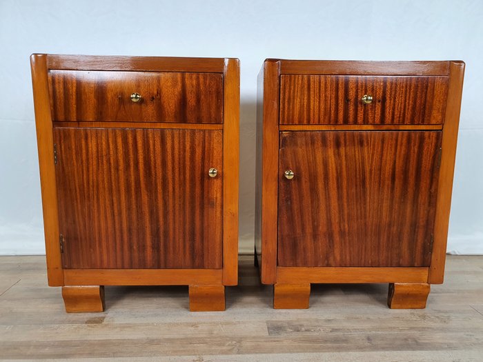 Preview of the first image of Pair of Art Deco bedside tables with brass knobs.