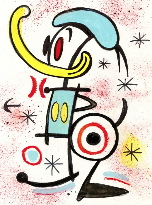 Preview of the first image of Donald Duck Inspired By Joan Miró's "Les Derniers Estampes-Galerie Lelong" (1987) - Original Painti.