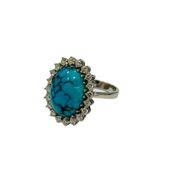 Preview of the first image of 14 kt. White gold - Ring Turquoise - Diamonds.