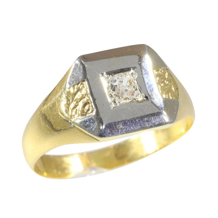 Preview of the first image of 18 kt. Yellow gold - Ring - 0.20 ct Diamond - Vintage 1930's Art Deco, Free Resizing*.
