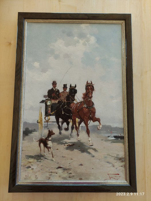 Image 2 of Alfredo Tominz (1854-1936) - Kutschenfahrt mit Herren