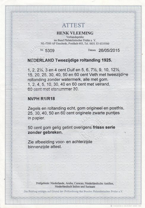 Image 3 of Netherlands 1925 - Two-sided syncopation - NVPH R1/R18