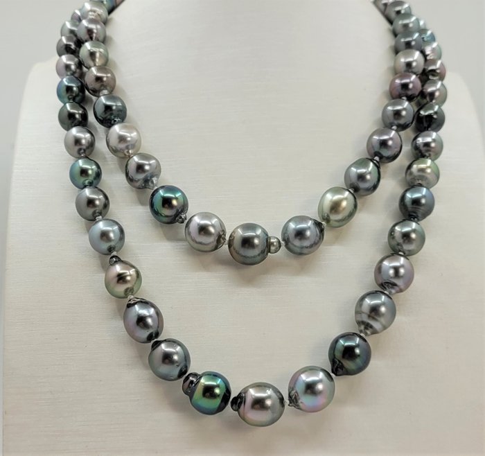 Preview of the first image of 8x12mm Multi Bright Tahitian pearls - Necklace.