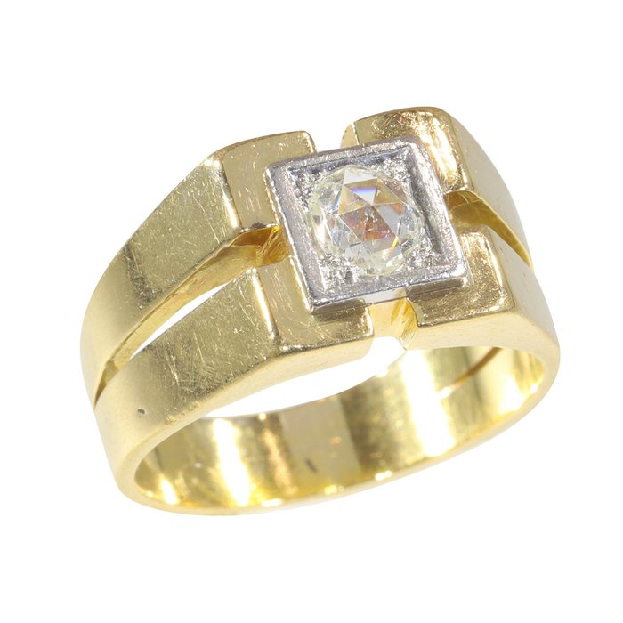 Preview of the first image of 18 kt. Yellow gold - Ring Diamond - Vintage 1950's Fifties, Free Resizing*.